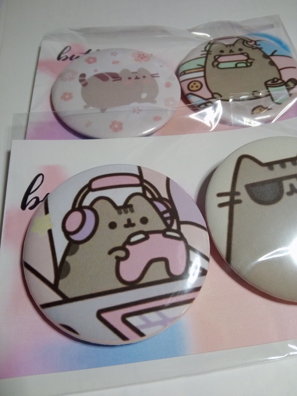 Pusheen Gaming Cat Pin Set - Pink, Purple, Cream